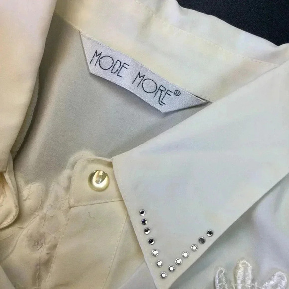 Mode More Womens Ivory Floral Lace Long SLeeve Sheer Blouse Size Large - Picture 5 of 12